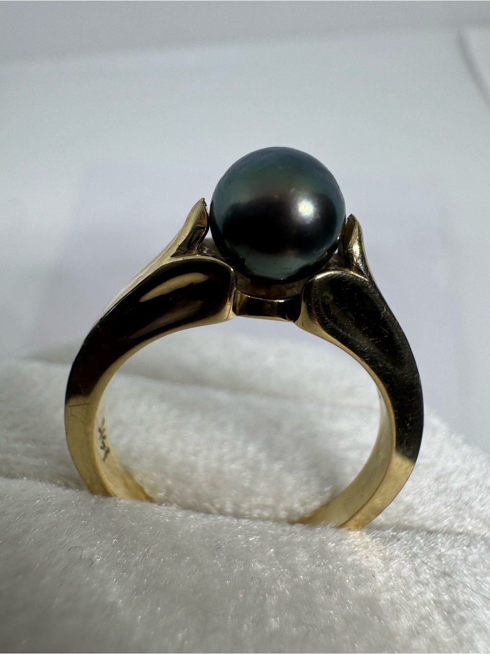 Vintage 585 14K Solid Yellow Gold Black Pearl Ring Size 6.5 | 4.6g - Picture 4 of 12